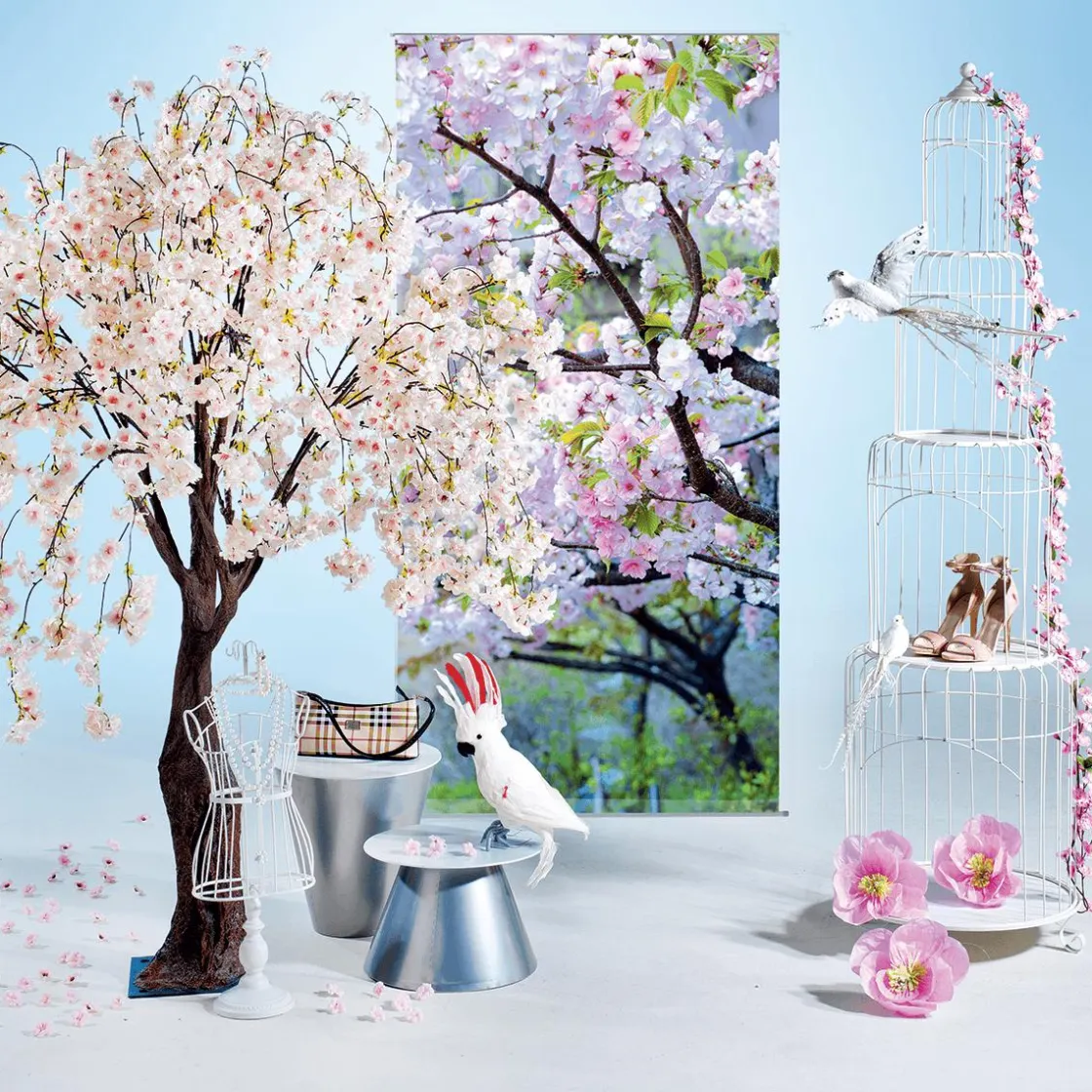 DecoWoerner Decoración De Primavera|Árboles Artificiales>Árbol De Flores De Cerezo Artificial Blanco, 150 Cm