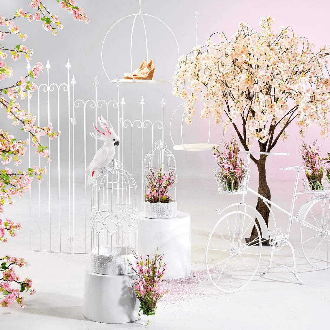 DecoWoerner Decoración De Primavera|Árboles Artificiales>Árbol De Flores De Cerezo Artificial Blanco, 150 Cm