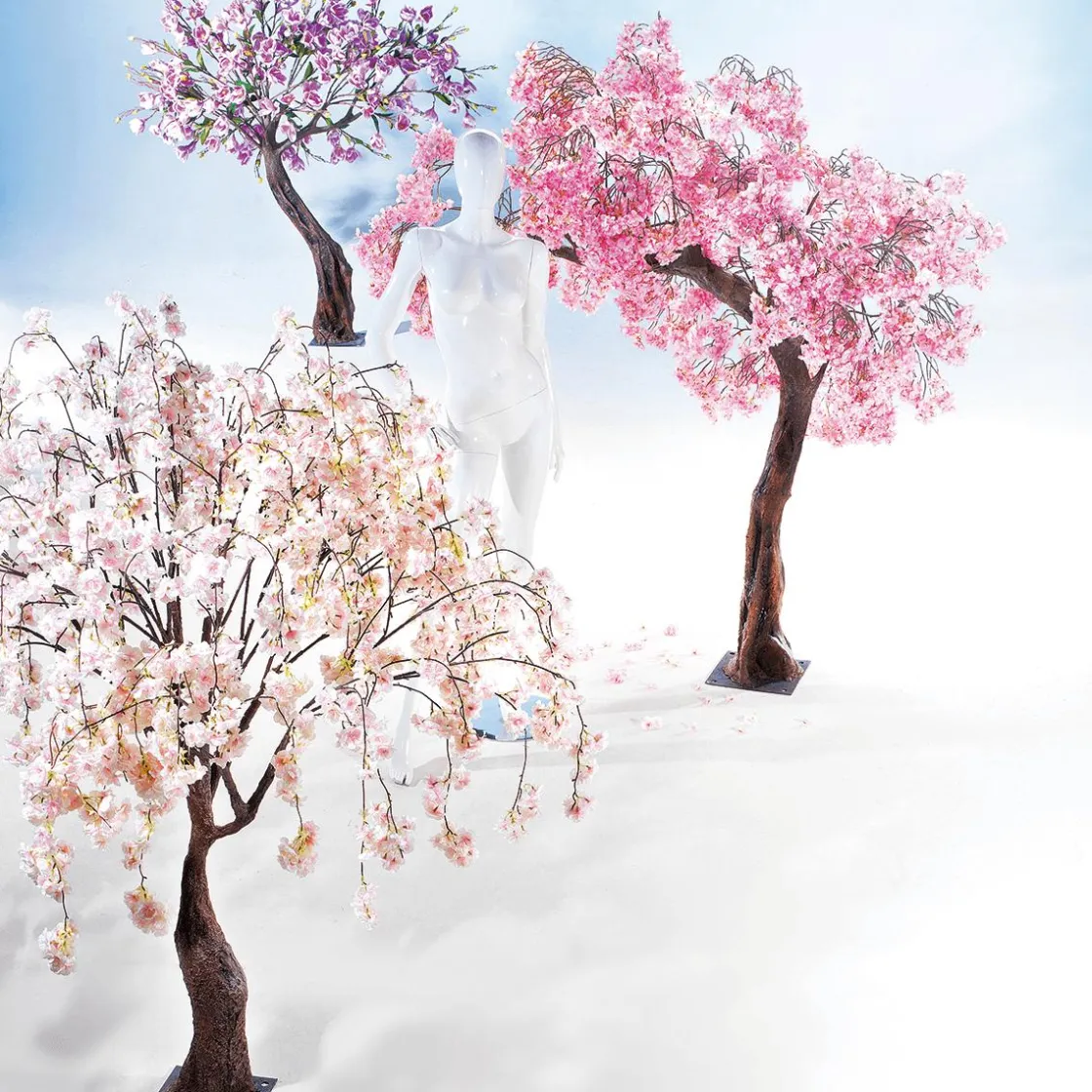 DecoWoerner Decoración De Primavera|Árboles Artificiales>Árbol De Flores De Cerezo Artificial Blanco, 150 Cm