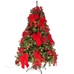 DecoWoerner Árboles De Navidad Artificiales>Árbol De Navidad Artificial Decorado Con LED, Adornos Navideños s, Lazos, Flores De Navidad Y Pequeños Regalos 180 Cm