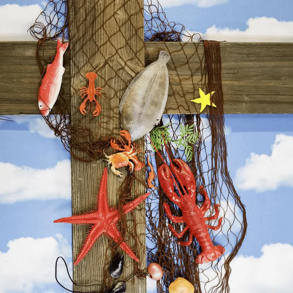 DecoWoerner Decoración De Verano|Pescados Y Mariscos>Red De Pesca Marítima Con Animales Marinos