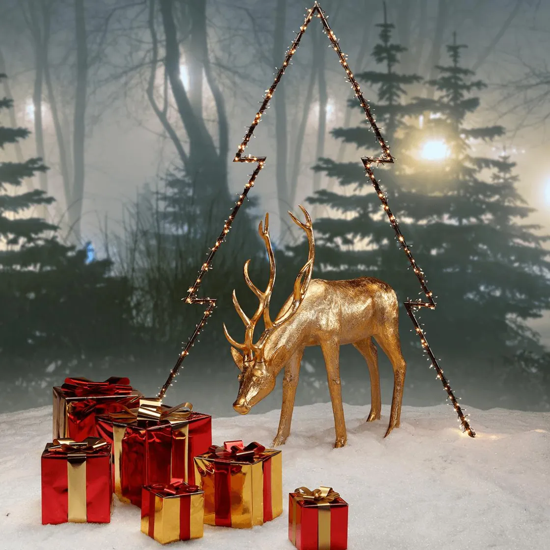 DecoWoerner Figuras De Navidad>Regalo De Navidad 20 Cm Dorado Con Lazo Rojo
