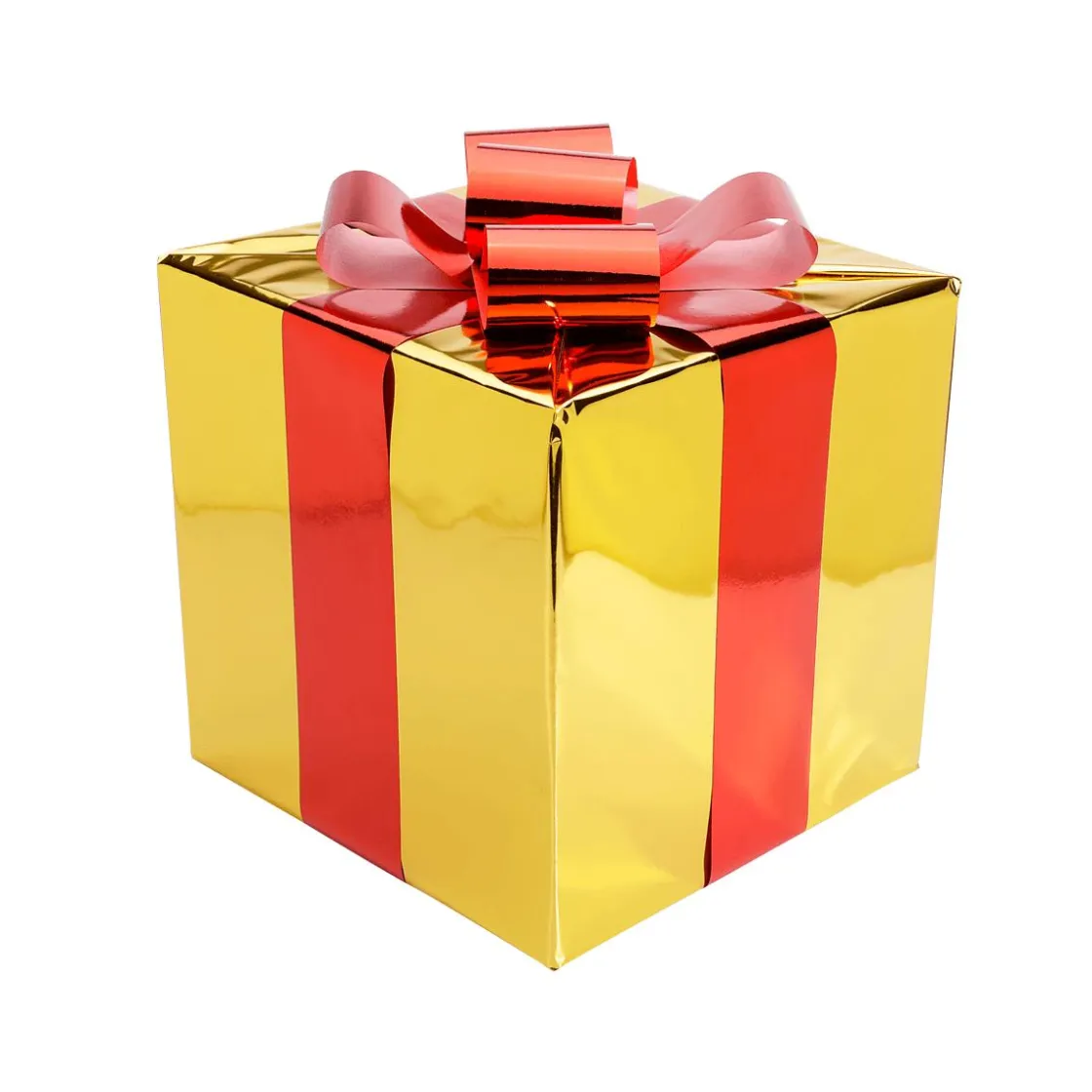 DecoWoerner Figuras De Navidad>Regalo De Navidad 40 Cm Dorado Con Lazo Rojo
