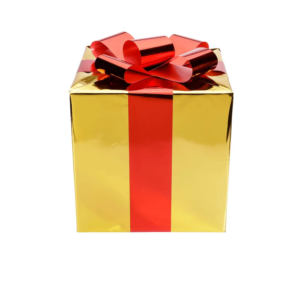 DecoWoerner Figuras De Navidad>Regalo De Navidad 40 Cm Dorado Con Lazo Rojo
