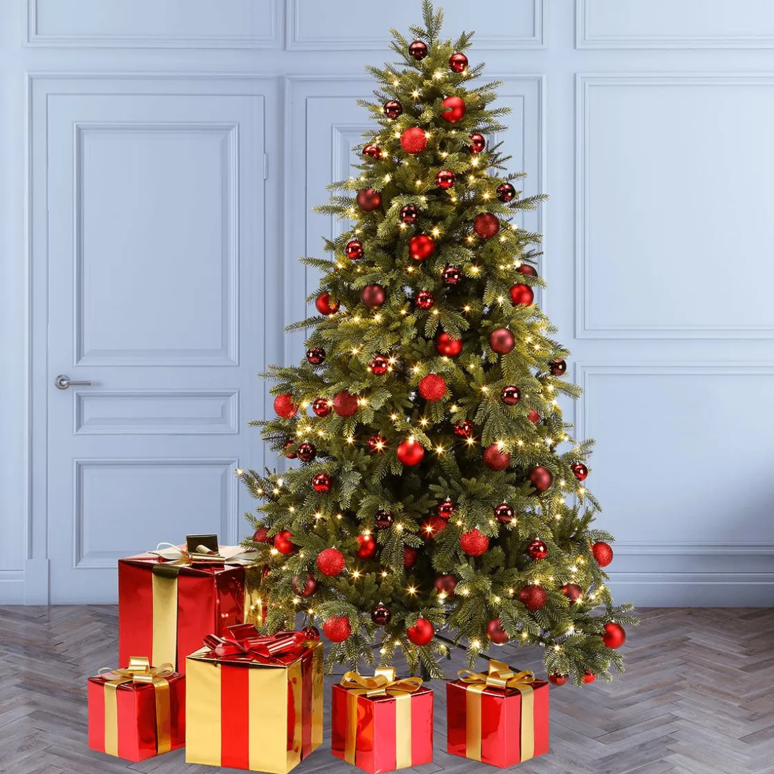 DecoWoerner Figuras De Navidad>Regalo De Navidad 40 Cm Dorado Con Lazo Rojo
