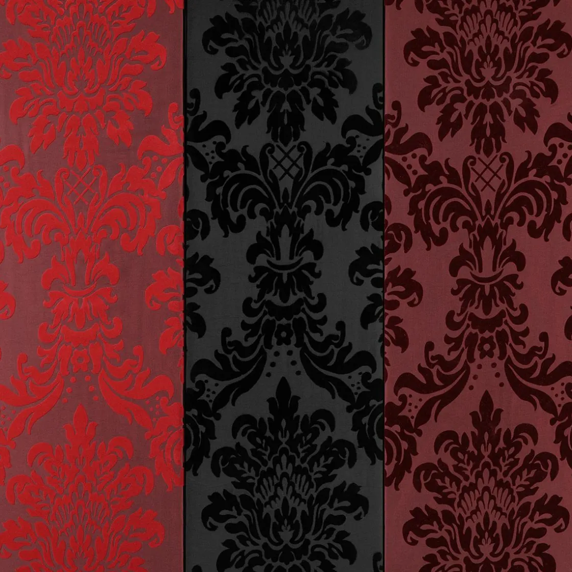 DecoWoerner Telas>Tafetán Con Flocado De Terciopelo, Anchura: 145 Cm, Color Burdeos