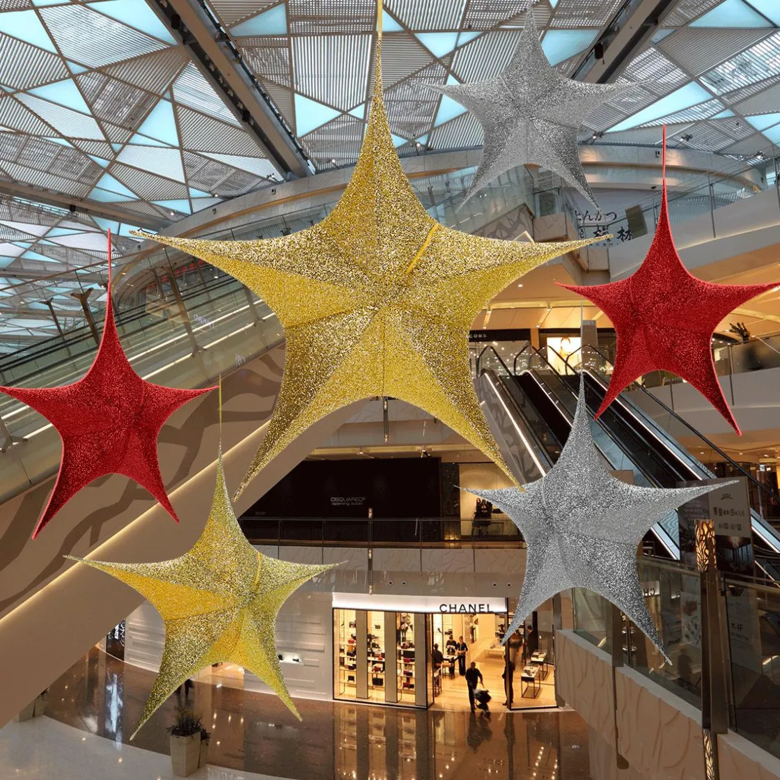 DecoWoerner Estrella De Navidad>Tela Decorativa Estrella Plegable Purpurina Roja Con Cremallera, 40 Cm
