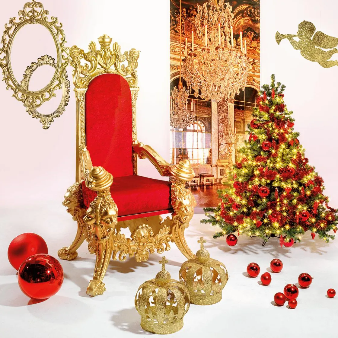 DecoWoerner Decoración Navideña Xxl>Trono "Estilo Barroco", Altura: 190 Cm, Oro-rojo