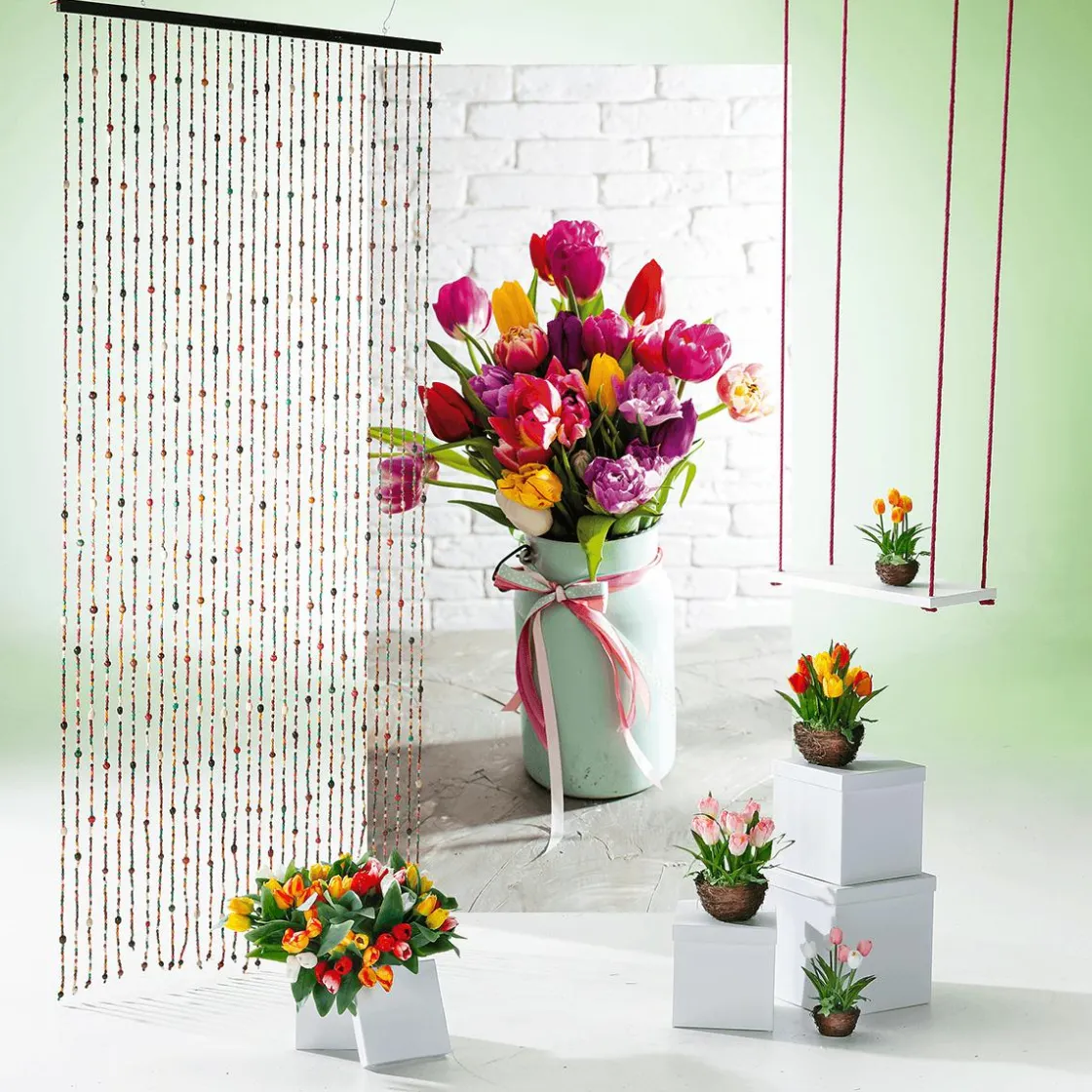 DecoWoerner Decoración De Primavera|Flores Artificiales>Tulipanes Artificiales En Cesta Amarilla, 20 Cm