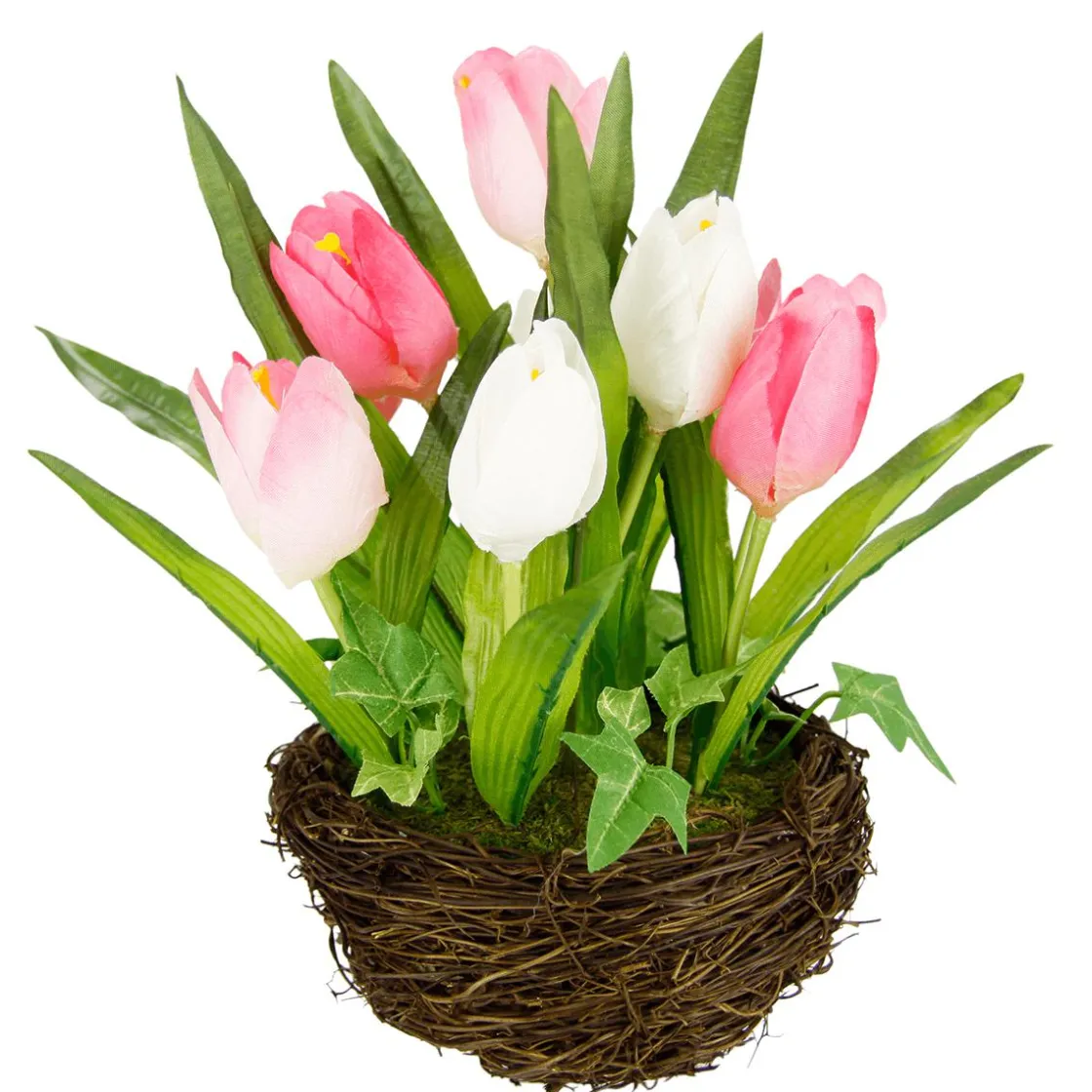DecoWoerner Decoración De Primavera|Flores Artificiales>Tulipanes Artificiales En Cesta , 25 Cm